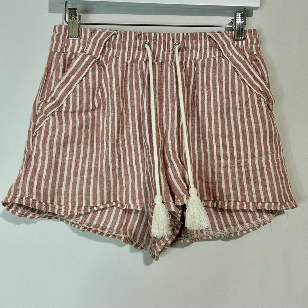 Rewind Women’s Linen Blend Striped Casual Shorts Pink and White Size XS EUC